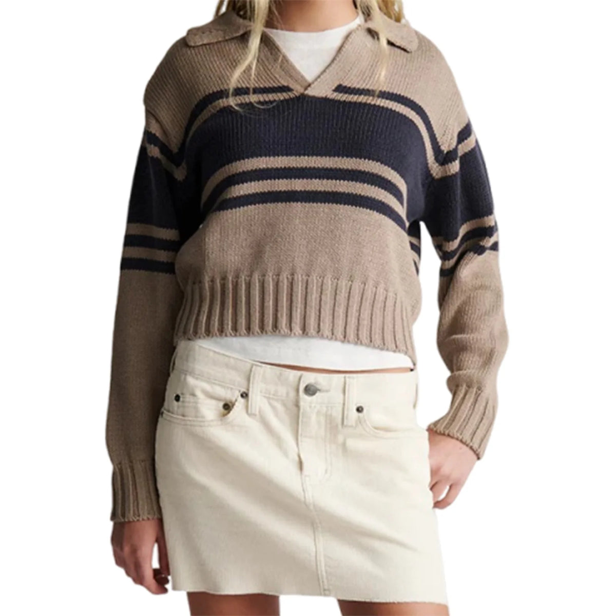 Cyflymder  y2k Striped Sweater Women Aesthetic Clothing Lapel V Neck Long Sleeve Loose Crop Tops Fall Winter Clothes Streetwear
