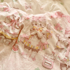 Cyflymder  4Pcs  Floral Cute Single Double Queen Bedding Set Girls Princess Style Ruffle Duvet Cover Set Flat Bed Sheet Pillowcases