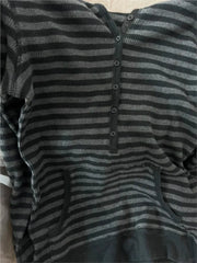Cyflymder  Gray Striped Waffle Hooded T-shirt Women Five  Button CottonSlim Long Sleeve Tee Shirt Casual Preppy Style Vintage Tshirt Y2k
