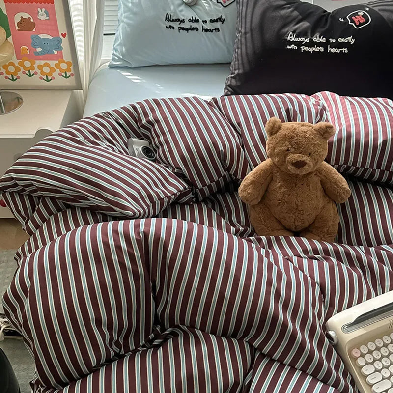 Cyflymder  European Striped Grid Bedding Set Fashion Soft and Breathable Bedclothes for All Seasons Luxury Cozy Printed Quilt Cover Set