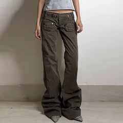Cyflymder  Y2K New Army Green Cargo Pants Women Harajuku Retro Multi Pockets Slim Fit Jeans Denim Trousers Goth Low Rise Floor Length Jeans