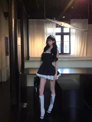 Cyflymder  Sweet Hot Girl Pure Sexy Black Strapless Dress for Women's Summer Slim Fit Ruffled A-line Short Dress Fashion Female Clothes