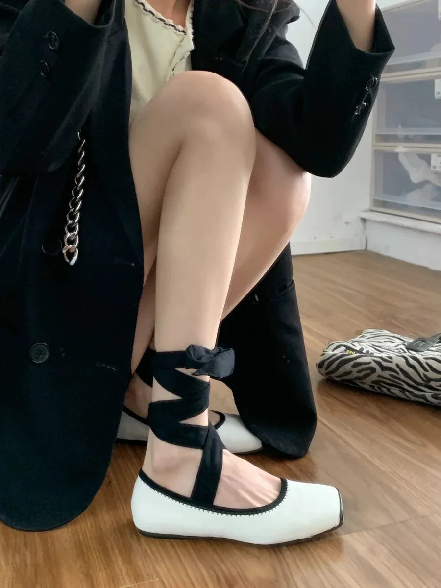 Cyflymder  Shallow Mouth Women Female Shoes Mixed Colors Genuine Leather Sneakers Ballet Flats Square Toe Dress Moccasins Comfortable Cross