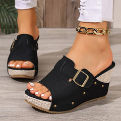 Cyflymder  Women's Leather Wedge Slipper Slip on Lightweight Walking Sandals Women Plus Size Comfortable Summer Woman Slipper