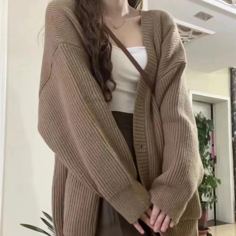 Cyflymder  Autumn Winter Knitted Cardigan Women Lazy Style Thick Loose Sweater Coat