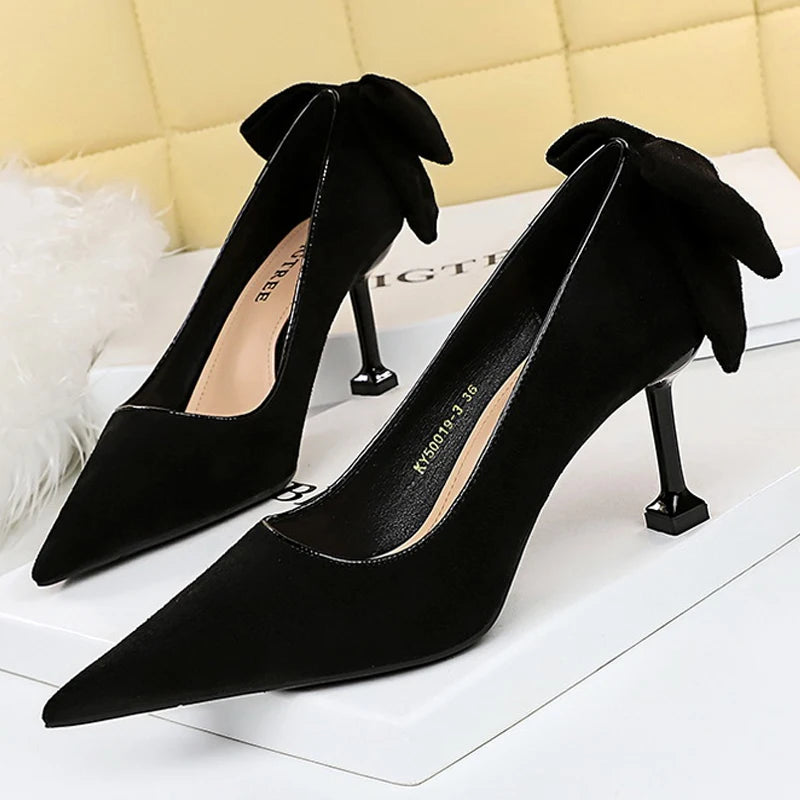 Cyflymder Shoes Bowknot Female Kitten Heels Suede Women Pumps Spring New High-heels Fashion Sweet Ladies Shoes Luxury Pumps