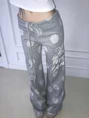 Cyflymder   Polka Dot Drawstring Wide Leg Trousers Harajuku Letter Printing Straight Pants Y2k Aesthetic Vintage Casual Pantalones Women