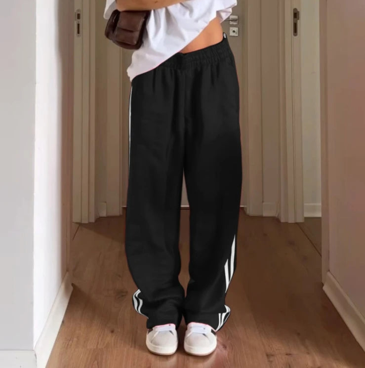 Cyflymder  Women's Striped Pants Loose Elastic Waist Drawstring Straight Leg Casual Sweatpants with Pockets y2k Low Rise Baggy Trousers
