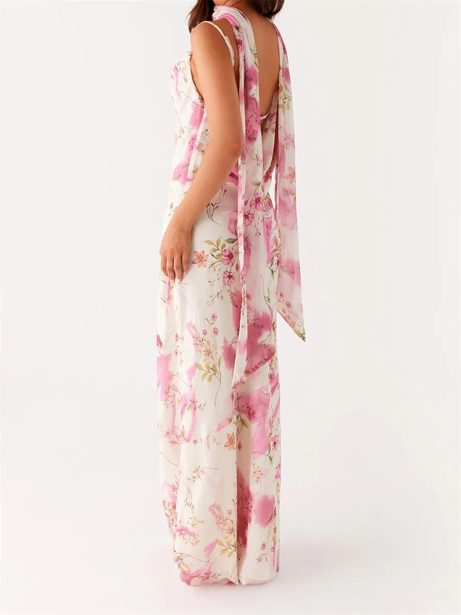 Cyflymder  Women s Boho Maxi Dress with Off-Shoulder Ruffle Sleeve and Floral Print Summer Beach Party Casual Dress with Matching Headband
