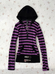 Cyflymder  Woman Clothes Hoodie Y2k Stripe Pullover 2000s Goth Punk Vintage Winter hoodies High Street Sweatshirt Basics Harajuku Warm Tees