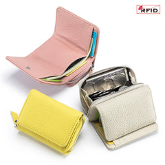 Cyflymder Genuine Leather RFID Short Wallets Card Holder Bag Portable Cowhide Small Zipper Money Coin Purse For Men Women Earphone Pouch