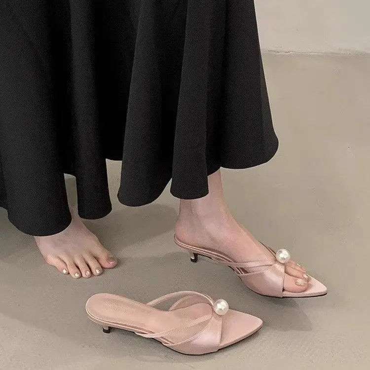 Cyflymder  High Heels Slippers Women Bead Pointed Toe Sandals Shoes Summer 2025 Trend Sexy Open Toe Woman Brand Designer Sandalias Pumps