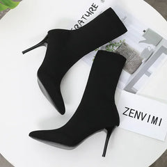 Cyflymder Sexy Sock Boots Knitting Stretch Boots High Heels for Women Fashion Shoes Spring Autumn Ankle Boots Female