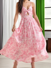 Cyflymder  Elegant Lace Sleeveless V-neck Maxi Dress with Floral Print Perfect for Summer Cocktail Parties and Events