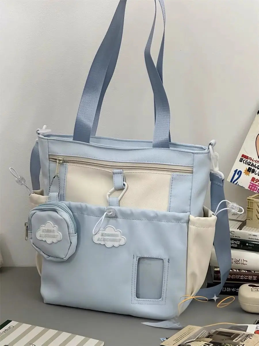 Cyflymder  Cute Color-Block Fresh Style Crossbody Bag Japanese School Aesthetic Spacious Tote for Girls All-in-One Student Study Bag