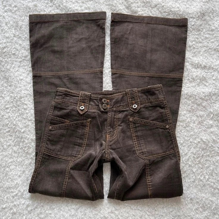 Cyflymder  Y2K Brown Flared Jeans Womens Clothing Goth Retro Multi Pockets Low Rise Denim Trousers Harajuku Hot Girl Sexy Slim Jean Pants