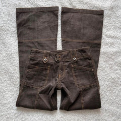 Cyflymder  Y2K Brown Flared Jeans Womens Clothing Goth Retro Multi Pockets Low Rise Denim Trousers Harajuku Hot Girl Sexy Slim Jean Pants