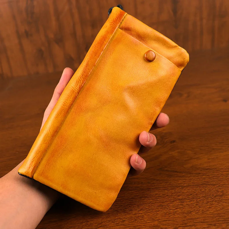 Cyflymder  Handcrafted Men's Long Wallet with Vintage Charm and Multifunctional Design Retro Card Bag