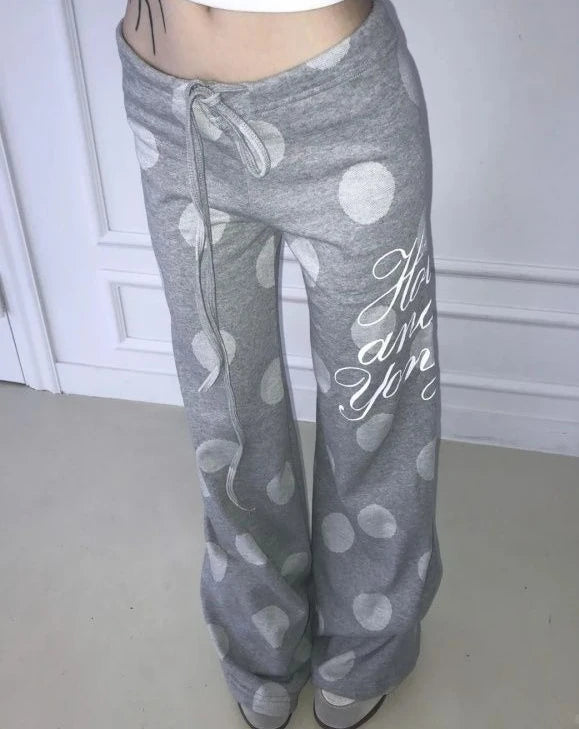 Cyflymder   Polka Dot Drawstring Wide Leg Trousers Harajuku Letter Printing Straight Pants Y2k Aesthetic Vintage Casual Pantalones Women