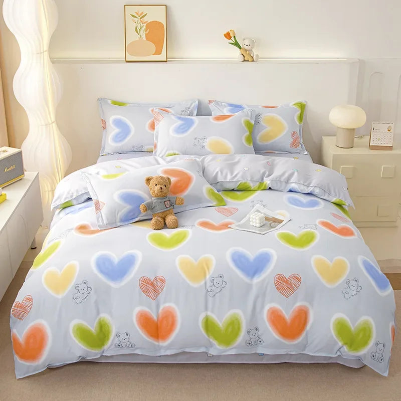 Cyflymder  Ins Style Plant Printed Skin Friendly Cotton Bed Sets 4Pcs Soft Cozy Duvet Cover Set for All Seasons King Queen Textile Supplies