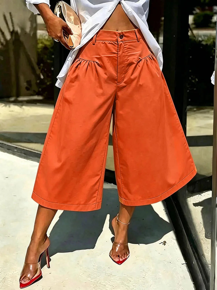 Cyflymder  Doyerl Solid Straight Loose Calf-length Pants for Woman Trousers High Waist Button Fly Ruched Harajuku Bottoms Pantalon Femme