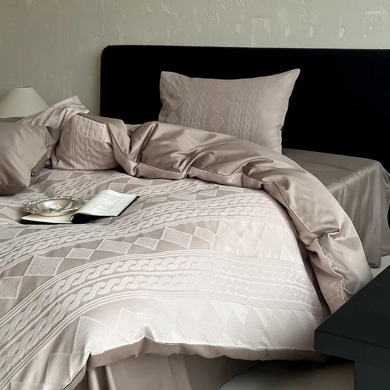 Cyflymder  Premium 100S Pure Cotton Jacquard Bedding Sets Luxury Skin Friendly Smooth Quilt Cover Kit Bed Linens for Adults and Children