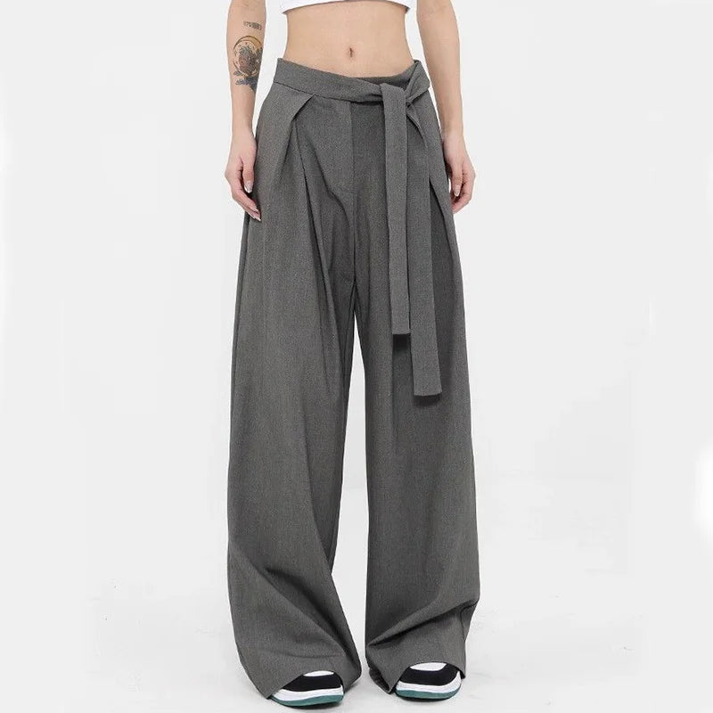 Cyflymder  Gray Suit Wide Leg Pants Women Vintage Y2K High Waist Lace Up Trousers Casual Loose Design Fall Streetwear Retro Korean Pant New