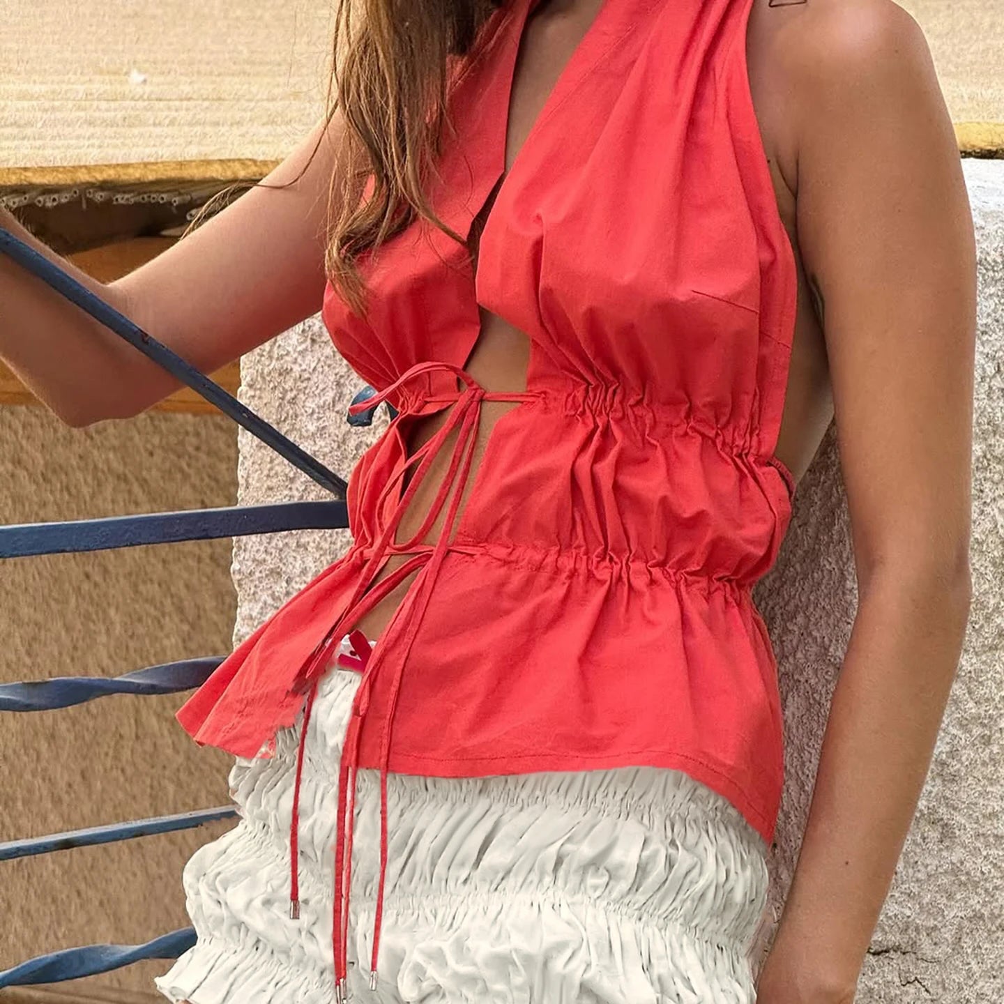 Cyflymder  Romore Orange Sexy Bal Beachside Summer Trendy Vest Faionable Cover-Up Strapl Crop Top for Holiday Wear