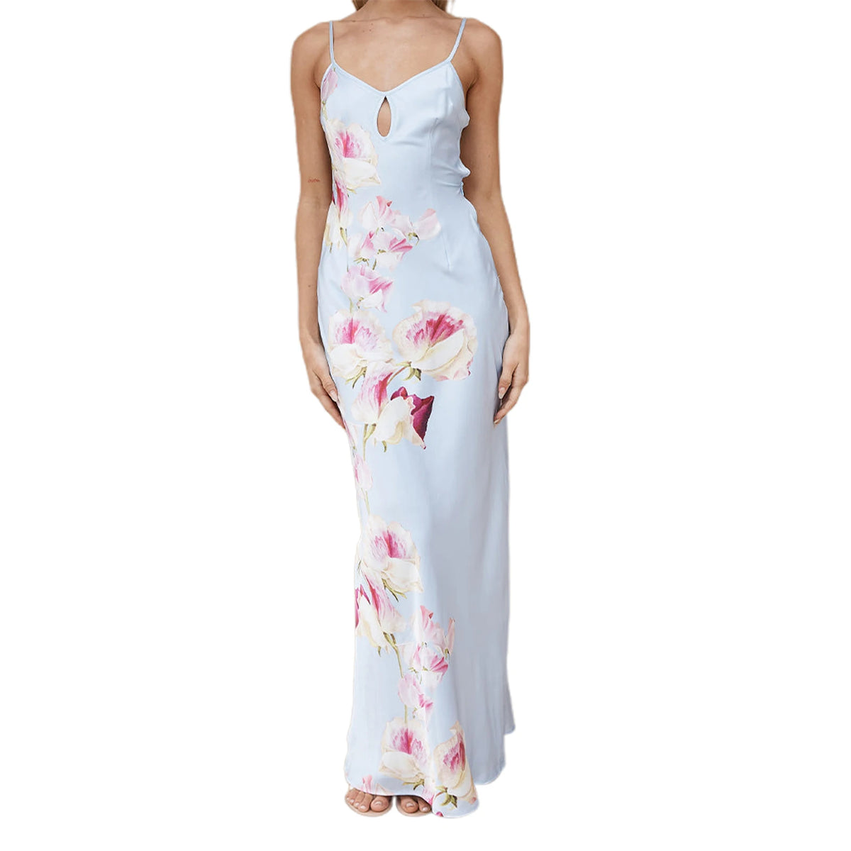 Cyflymder  Women s Boho Floral Print Sleeveless Maxi Dress with Adjustable Spaghetti Straps and Back Tie Detail for Summer Beach Party
