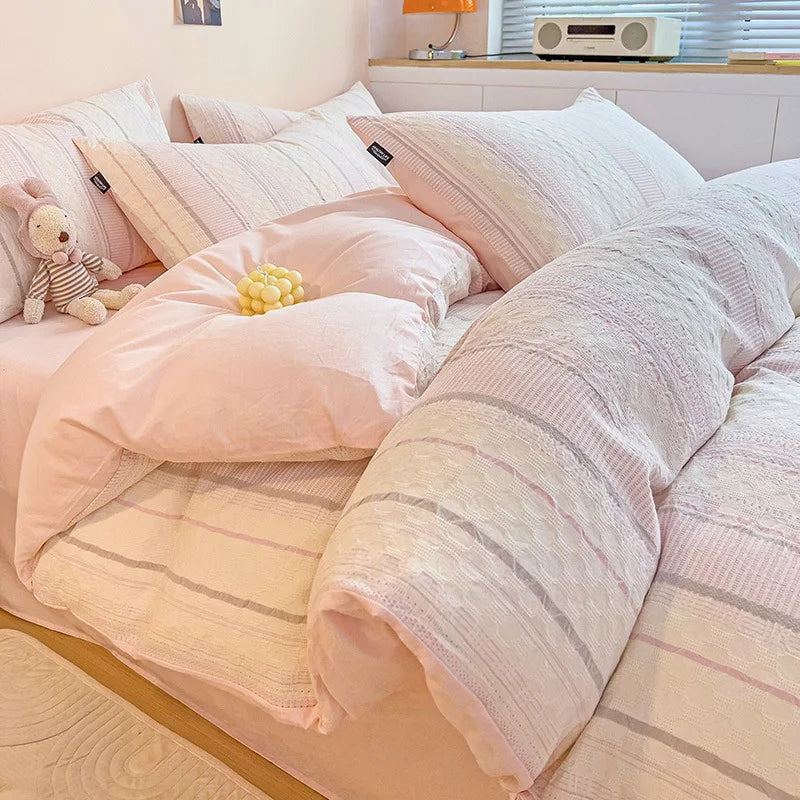 Cyflymder  Class A 60S Pure Cotton Bedding Sets Jacquard Cotton Skin Friendly Comforter Set Girl Style Duvet Cover Set for Queen King Size