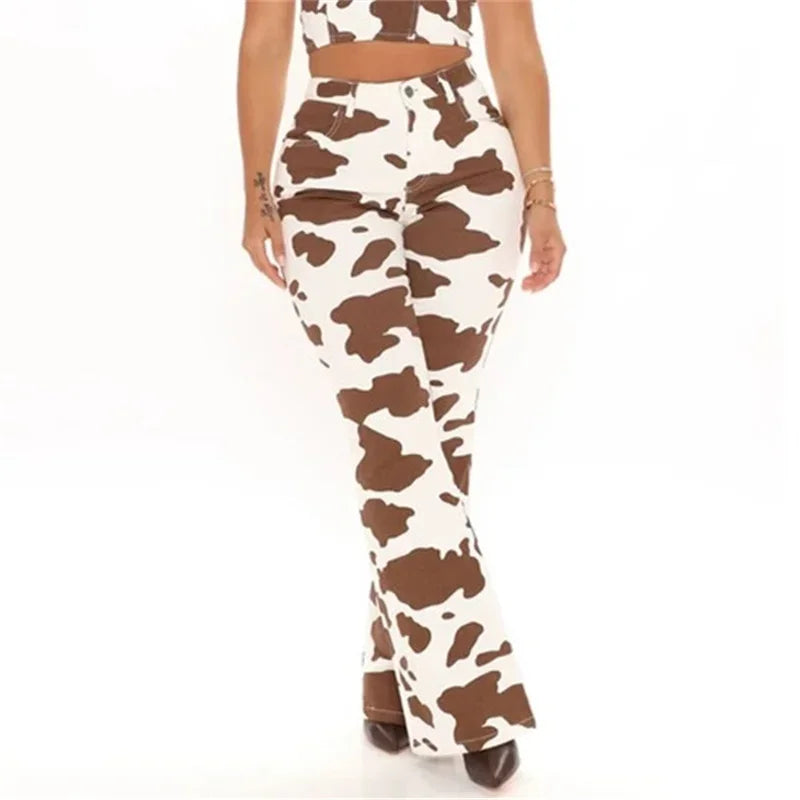 Cyflymder  Cow Print High Waist Straight Jeans Women New Comfortable Casual Denim Pants Female Four Seasons Trousers Trend Streetwear