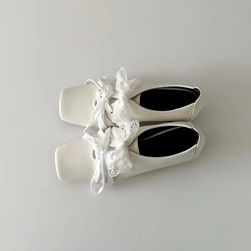 Cyflymder  French Style Low Heel Mary Jane Shoes for Women Fashion Faux Suede Lolita Square Toe Lace Up Chunky Heel Casual Designer Shoes