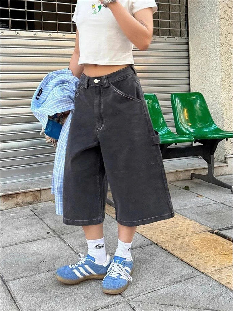 Cyflymder  Women's Shorts Straight High Waisted Seven Point Pants Summer Cargo Young Girl Casual Bottom Female Calf-length Pants