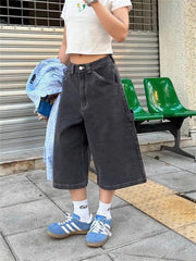 Cyflymder  Women's Shorts Straight High Waisted Seven Point Pants Summer Cargo Young Girl Casual Bottom Female Calf-length Pants