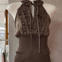 Cyflymder  Vintage Patchwork Halter Tops Sleeveless Tank Tops Women Korean Fashion Retro Blackless 2000s Clothes Y2k Chic