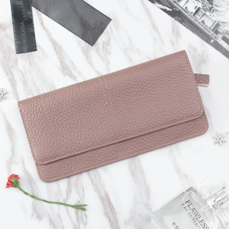 Cyflymder Women Wallets Genuine Leather Women Long Wallet Fashion Zipper Bag Multicolor Wallet Splicing Wild Coin Purse Billetera Mujer