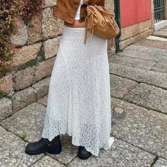 Cyflymder  Vintage Sheer Lace Maternity Skirts for Women Low Elastic Waist Loose Fit Long Skirt Casual Pregnancy Skirts Fashion Streetwear