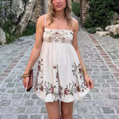 Cyflymder  Boho Beach Cotton Floral Embroidered Strap Mini Dress Women Casual Vacation Sexy Sleeveless Short Dresses Summer Robe vestidos
