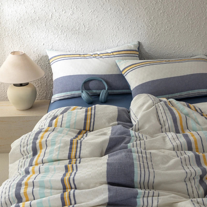 Cyflymder  Bedding Set 100% Cotton Simple Vertical stripes Duvet Cover Set  Double Queen King Size Nordic Quilt Cover Bed Sheet Pillowcases