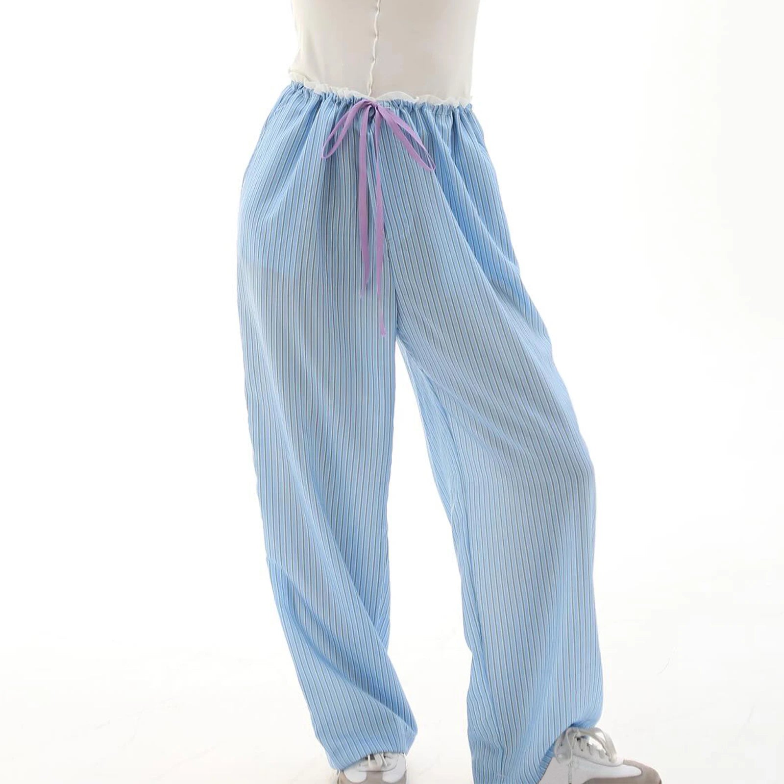 Cyflymder  Women Loose Pants Stripe Print Drawstring Elastic Waist Trousers Spring Summer Casual Sweatpants Streetwear