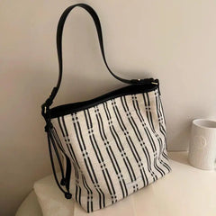 Cyflymder   Black Stripe Tote Bag Women Large Capacity Versatile For Shopping Shoulder Bag Ladies Casual Lightweight Commuting Handbag