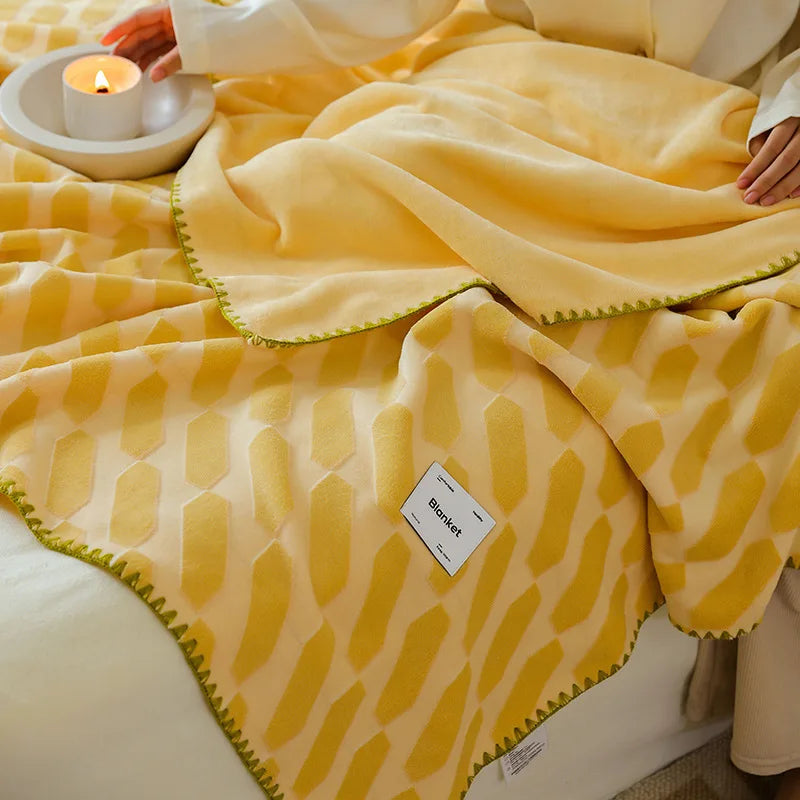 Cyflymder  Nordic Simple Jacquard Sheep Fleece Blanket Luxury Autumn Winter Office Bedroom Nap Blanket Shawl Cushion for Single Double Size