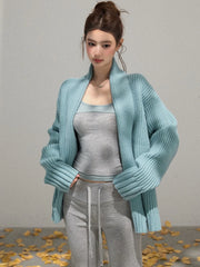 Cyflymder  Y2k Aesthetic 3 Piece Sets Grunge Loose Solid Cardigan + Patchwork Fairy Vest + Drawstring Stripe Flared Pants Autumn Outfits