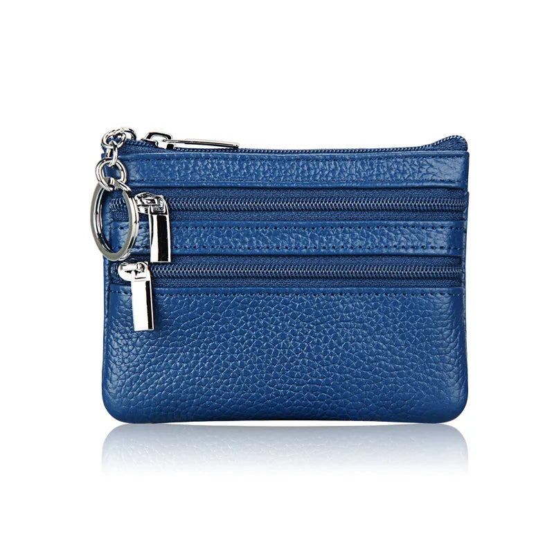 Cyflymder  Fashion Women Genuine Leather Coin Purse Small Zipper Card Holder Mini Pouch Change Wallet with Keychain