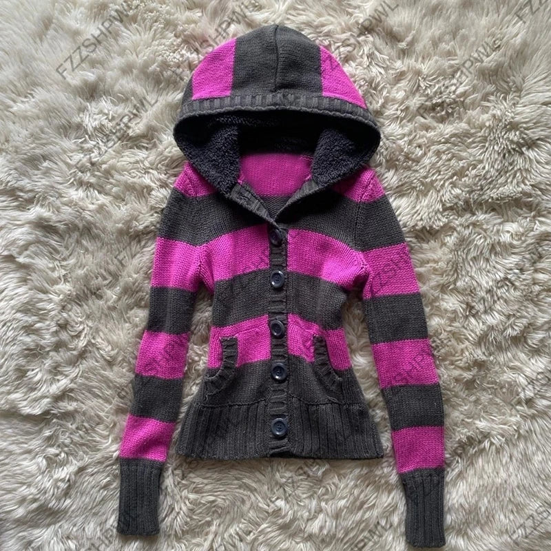 Cyflymder  Hotsweet Y2k Knitted sweater Stripe Harajuku Punk Knitt Clothes Streetwear Vintage vibe Pullover Fashion Gothic Top Subculture