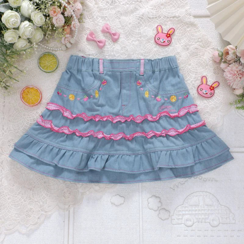 Cyflymder  Japanese Sweet Lolita Style Mini Denim Skirt Women Kawaii Embroidery Ruffles Cake Skirts Summer Female Fashion Y2K Party Skirts