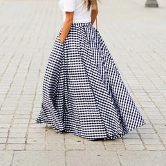 Cyflymder   Spring/Summer Elegant and Fashion Style Checkered Medium to Long High Waist Large Swing Skirt with Drop Feeling Half Body Skirt