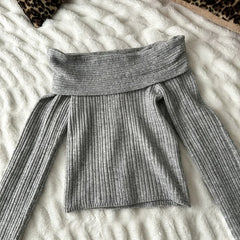 Cyflymder  Grey Retro Folding Harajuku One Shoulder Fashionable Y2K Vertical Pit 90s Strip Short Punk Knitted Sweet Girl Top Spicy Girl