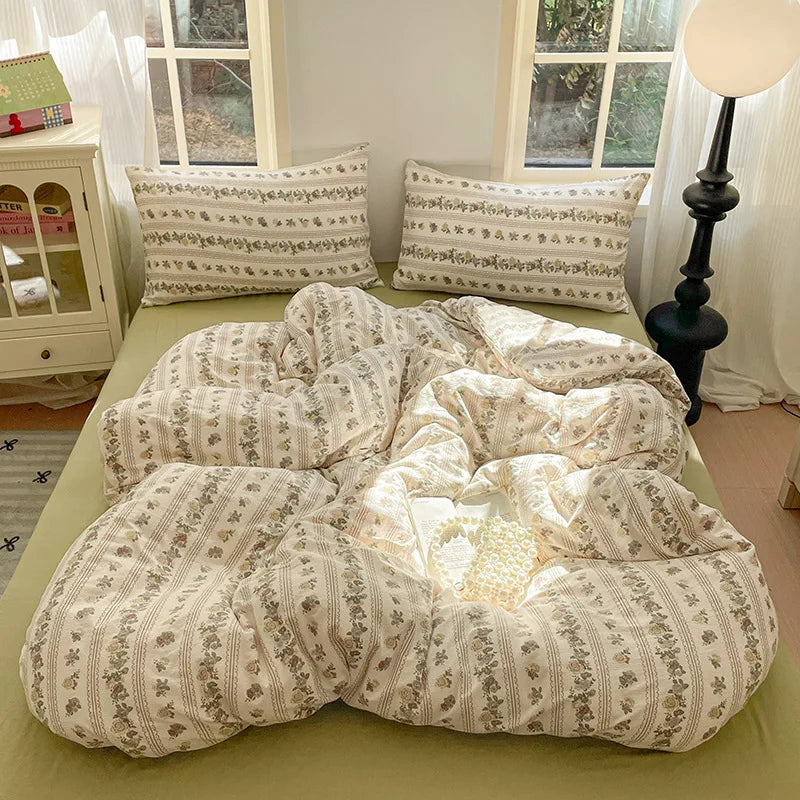 Cyflymder  Grade-A Double-Layer Yarn Pure Cotton Bedding Set Single Double High-Quality Bedsheet Kit Skin Friendly Ultra Soft Quilt Set