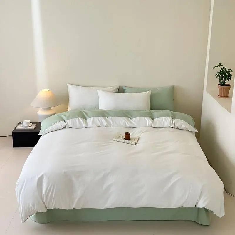 Cyflymder  100% Cotton Single Twin Double Solid Color Reversible Bedding Set Soft Comfortable Duvet Cover Bed/Fitted Sheet Pillowcases
